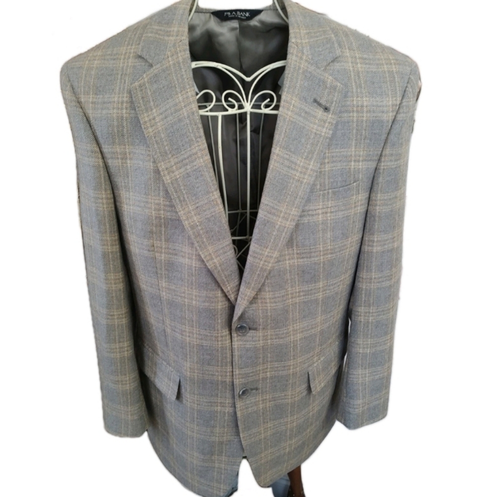 Jos A Bank Signature Collection Mens 2 Btn Grey Blend Sport Coat 44R? See Meas!